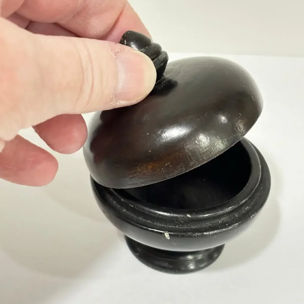 Turned Wood Wooden container dark finish miniature trinket ring collectible box
